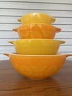 Vintage Pyrex Daisy Sunflower Yellow Orange Cinderella  Bowl Set of 4