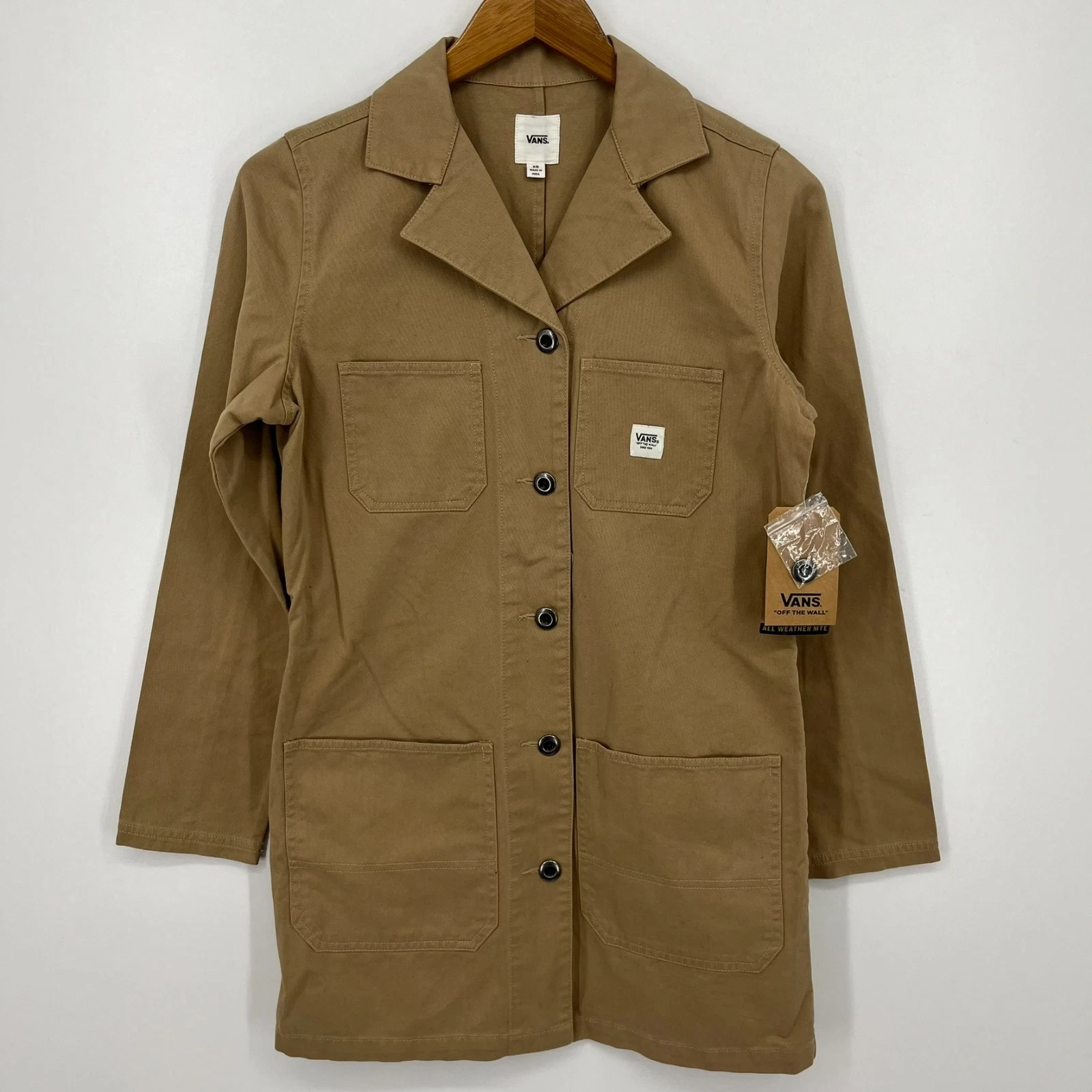 Vans Chore Utility Jacket Women's XS Beige Button Closure Long Length Solid New