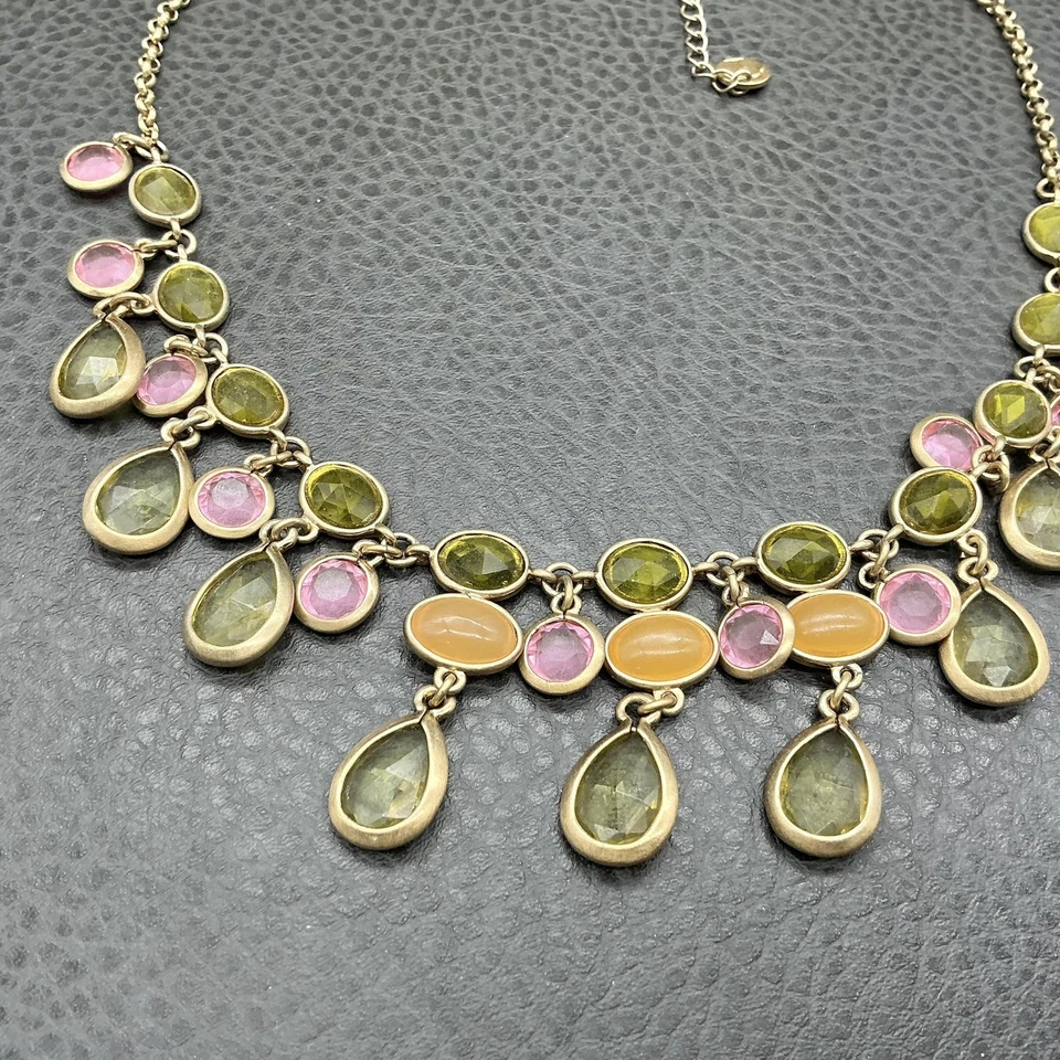 Colar Talbots Feminino Multicolorido Vidro Pedra Declaração Babador Tom Dourado 18" - Imagem 4 de 4