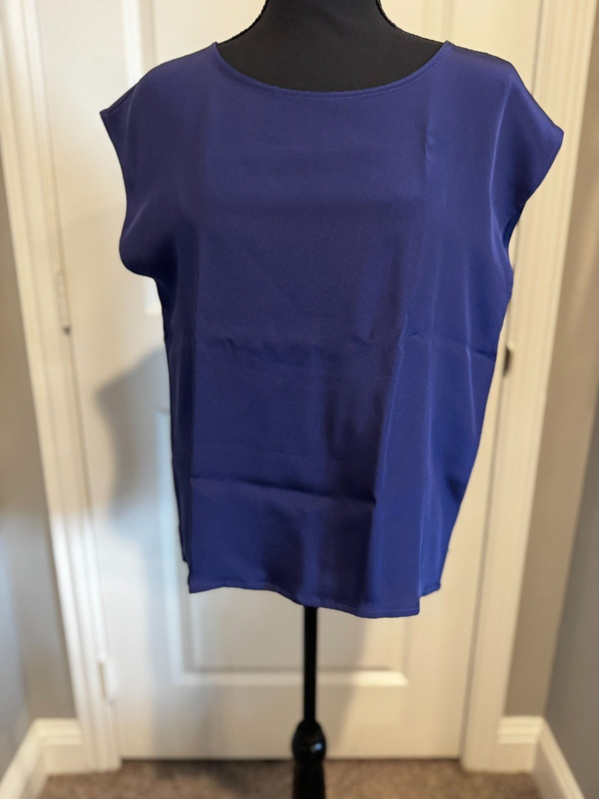 Lucky Star Women's 100% Heavy Silk Cap Sleeve Crewneck Pull Over Tank Blue Sz L?