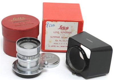 Leitz 2/5cm Summar Rigid in chrome boxed RARE Leica lens with Sunshade