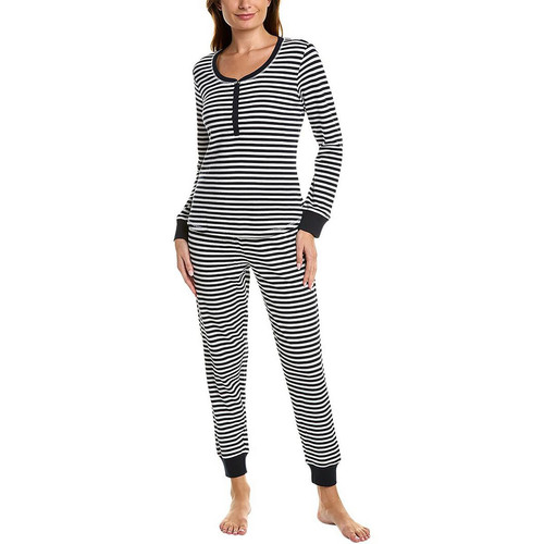 Splendid Womens Black Striped Thermal Pant Set M BHFO 0741