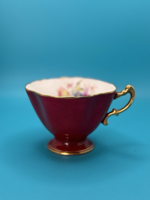 Vintage Hammersley Bone China Tea Cup F. Howard Floral Burgundy Gold England