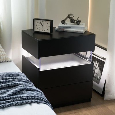 LED Nightstands 3 Drawer Dresser for Bedroom End Table with Acrylic Board