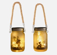 2x Solar Fairy Lanterns Hanging Frosted Glass Fairy Lights Lamps Garden Decor UK