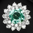 925 Sterling Silver White Gold Rings Seafoam Green Paraiba Tourmaline 2.50Ct