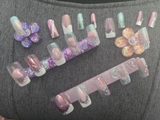 Pink Iridescent Sparkle Medium Square Full Cover Press-On Nails Set