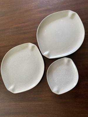 2 Roseville Raymor Dinner 1 Dessert Plates Gray Tan Ohio Pair Mid Century Modern