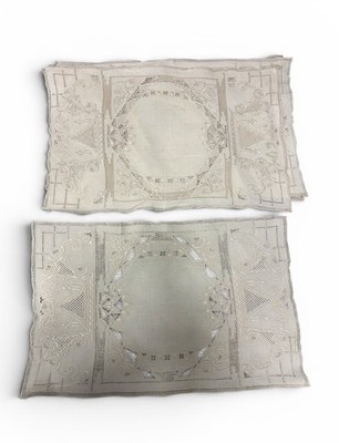 4 X Vintage Linen Placemats Handmade Embroidered Cutwork Drawn Thread 16x10.25 