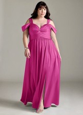 Azazie A-Line Dress NWT Off Shoulder Satin Lianne Sz 18 Fuchsia Bridesmaid