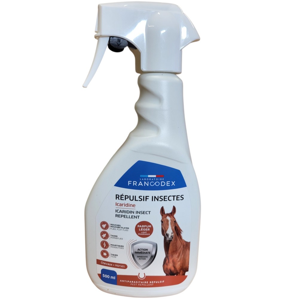 Spray Répulsif Insectes à l'Icaridine Chevaux Francodex 500 ml, Anti-Mouche et Taon pour Poney