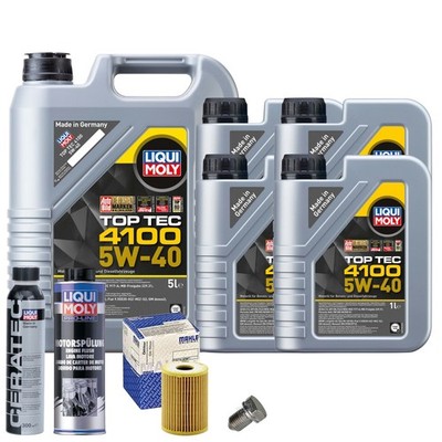Motoröl 5W40 LIQUI MOLY 9L+MAHLE Ölfilter+Spülung+Cera Tec+Ölablassschraube