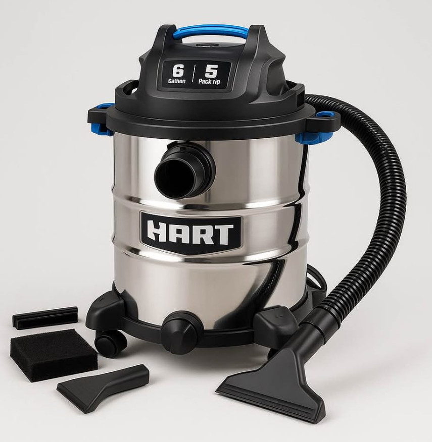 HART 6 Gallon Stainless Steel Wet/Dry Shop Vac 5 Peak HP &ndash; Brand New