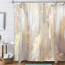 Abstract Grey Gold Shower Curtain, Modern Neutral Marble Boho Ombre Minimalist C