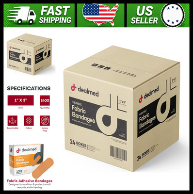 Dealmed Sterile Flexible Fabric Adhesive Bandages 1x3 Inch 100/Box 24 Boxes