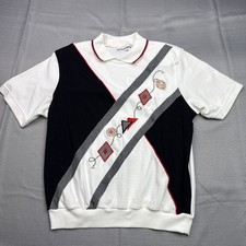Vintage Alfred Dunner Womens Embroidered Geometric Nautical Sweater Polo Sz M