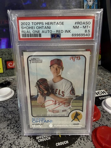 2022 Topps Heritage Shohei Ohtani #ROASO Real One Auto Red Ink /73 PSA 8.5 NM-MT
