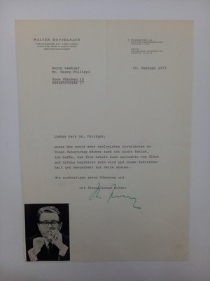 Walter Hesselbach - Bankier, Brief - original Autogramm - ca. Din A4cm - Schrift