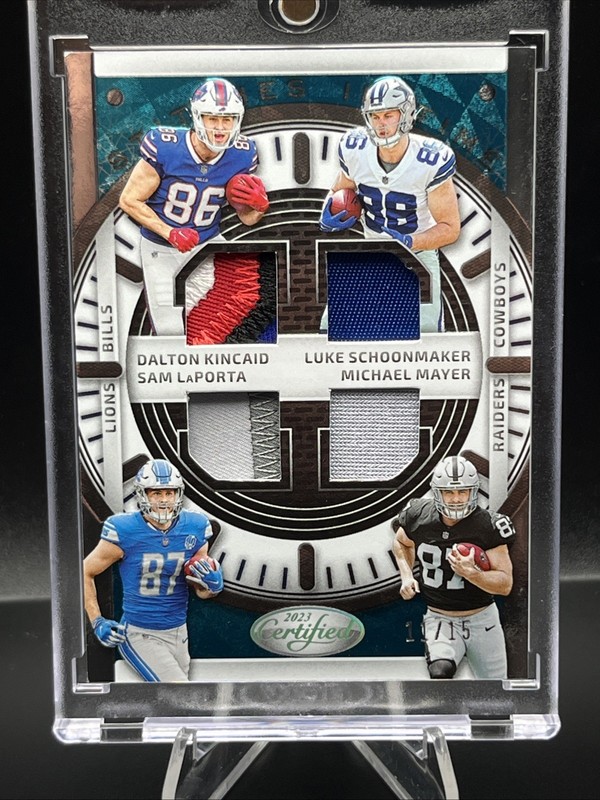 2023 NFL Certified Stitches In Time Blue /15 Kincaid LaPorta Mayer Schoonmaker!!