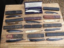 Collection of Antique / Vintage Straight Razors / Cut Throat Razors in boxes .