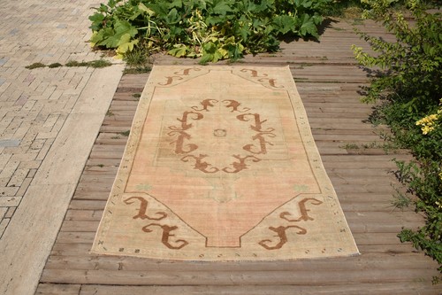 Turkish Rug 4x9 Handknotted Oushak Rug 146x275cm Natural Wool Carpet Beige Rug