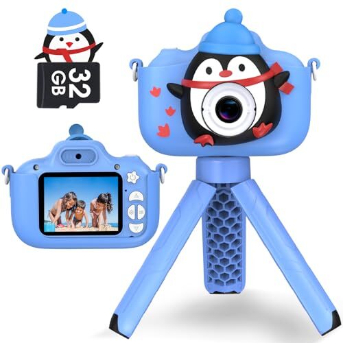 Appareil Photo Numérique Enfant 2,0 Pouces – 1080P HD, 26MP, 32Go SD, Jeux, USB – Cadeau 3-12 Ans (bleu)