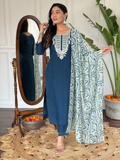 Viscose Slub Designer Kurta Set Women Bollywood Ethnic Kurti Pant Dupatta Set