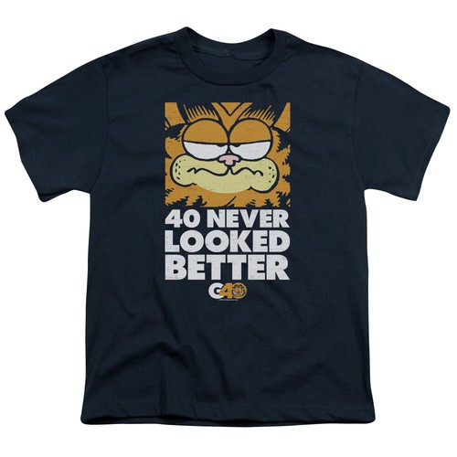 Garfield 40 Looks Kids Youth T Shirt Licensed TV Show Movie Comics Tee Navy