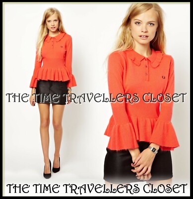 Brandneu mit Etikett Fred Perry Amy Winehouse orange weicher Angora Schößchen Rüschen Pullover UK 10 38 6