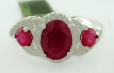 ECHTER 3,14 kt RUBINE RING 0,925 STERLINGSILBER - Neu mit Etikett - Größe 7
