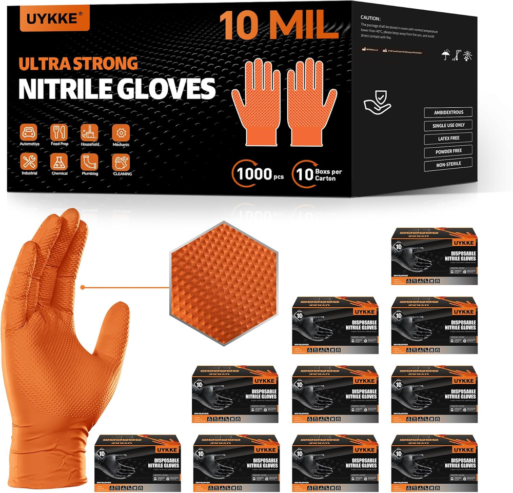 10Mil Thick Nitrile Gloves Industrial Disposable Diamond Textured Heavy Duty
