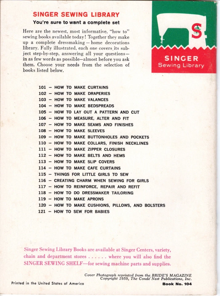 "How to Make Bedspreads" ©1960 Singer Sewing Library Booklet Book # 104 32 Pages - Image 2 of 2