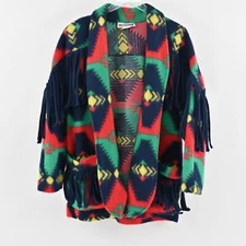 Vtg WESTBOURNE Jacket Womens Size XXL Southwestern Print Fleece Fringe Coatigan