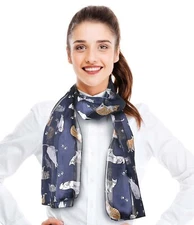 CBC Crown Playful Cat Pattern Satin Stripe Animal Scarf - Silk Feeling 13" X 60"