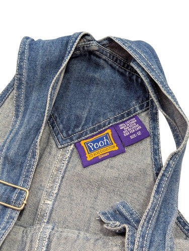 90s VTG Disney Winnie the Pooh Denim Overalls Shortalls Youth Size 12 - Picture 8 of 8