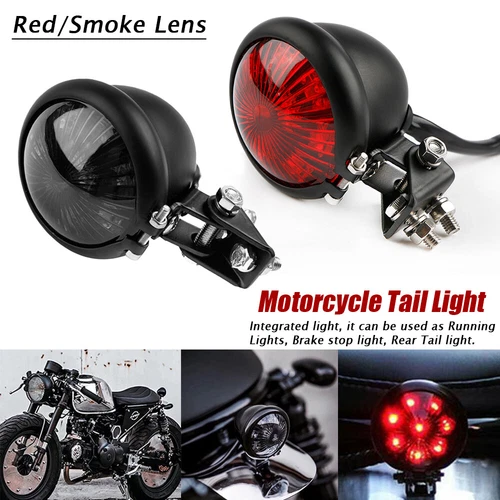Motorcycle LED Tail Light Brake Lamp Black Red Glass for Harley Chopper Bobber