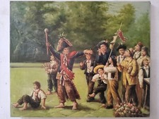 Dipinto Olio su Tela scena musica danza Quadro personaggi 50x60 CM coN TELAIO