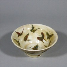 4.72"Chinese Famille Rose Cracked Porcelain Qing Guangxu Butterfly Pattern Bowl