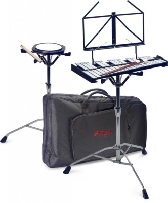 Stagg 32 Metallophone Bell Set + Stand, Practice Drum Pad, Sticks & Bag Xylophon