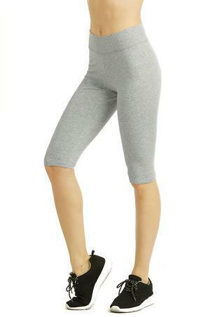 Mujeres Soft Stretch Cotton Spandex High Waist Knee High Yoga Fitness Biker Shorts - Imagen 30 de 39