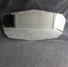 Art Deco Frameless Mirror Vintage 1940's Scallop Bevelled Edge & Deco Fan Clasps