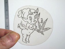 vtg 1960s 70s Tattoo acetate stencil Pop Culture Devil Girl Elf Weed signed MX