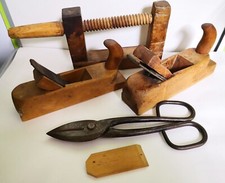 4 ATTREZZI DA LAVORO FALEGNAME 2 PIALLE 1 MORSETTO TUTTO LEGNO E UNA CESOIA 