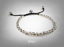 Sterling Silver 925 Hammered Bead Bracelet Wax Thread by Ezi Zino