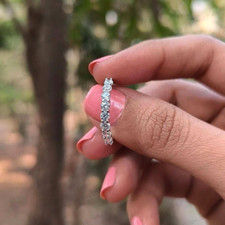 1 Ct Round Cut Moissanite Eternity Wedding Band 14K White Gold Plated For Her