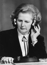 British Prime Minister Margaret Thatcher Wearing Headphones 1980 OLD PHOTO