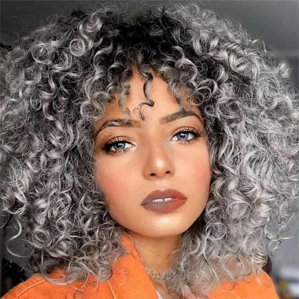 Afro Grey Monofilament Wigs Afro Kinky Curly Wave Synthetic Wig