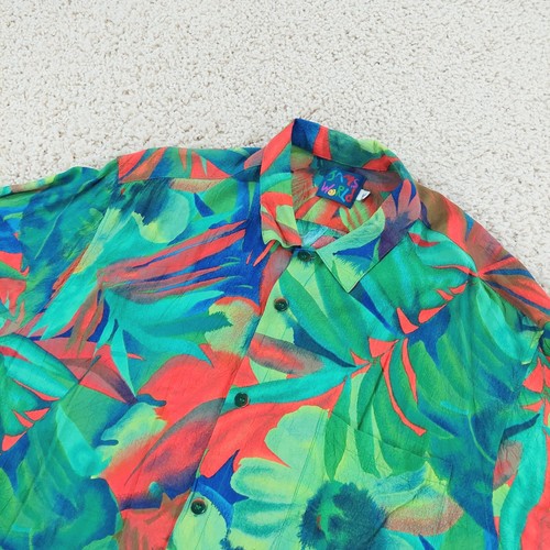 Camisa Hawaiana Jams World Para Hombre XL, Vintage Años 90, Neón Aloha Tiki Floral Palma AOP - Imagen 3 de 12