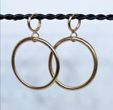 Vintage Gold Sleek Double Hoop Earrings One Large One Small Hoop Pierce Clips
