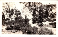 RPPC People Autos Stopped On Road Trees Hill Landscape c1910s photo postcard FQ4